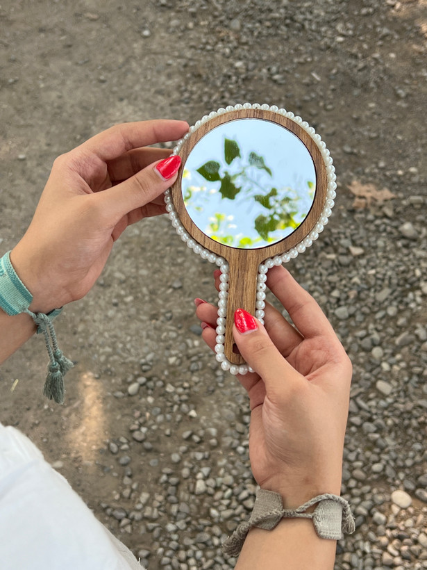 آینه گردمروارید صدفی چوبی مدل کیفی